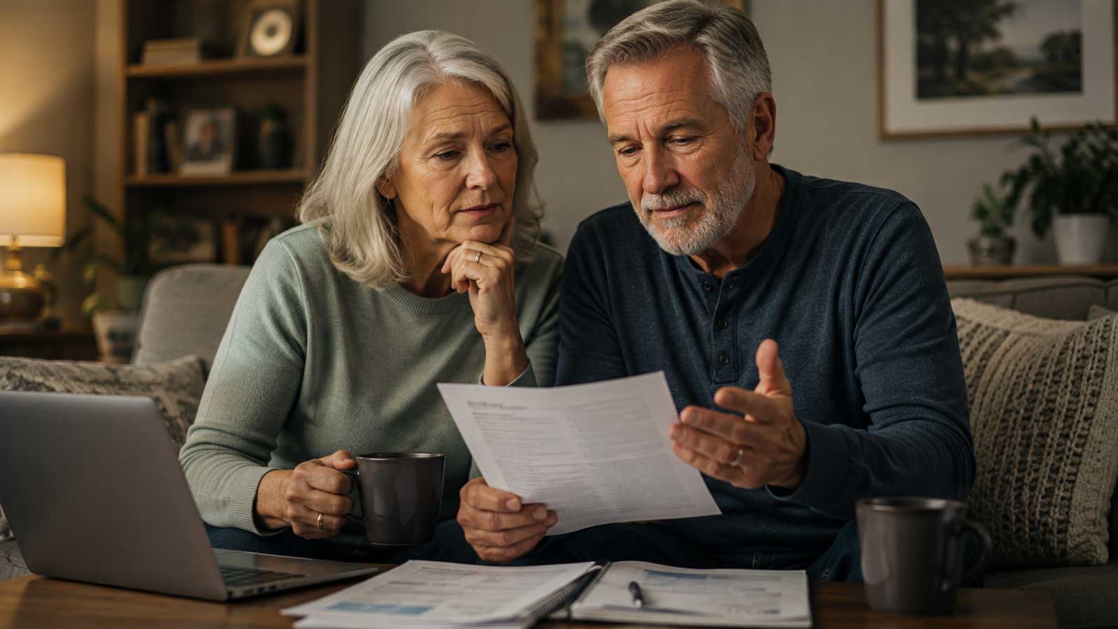 Senior couple reading Medicare documents