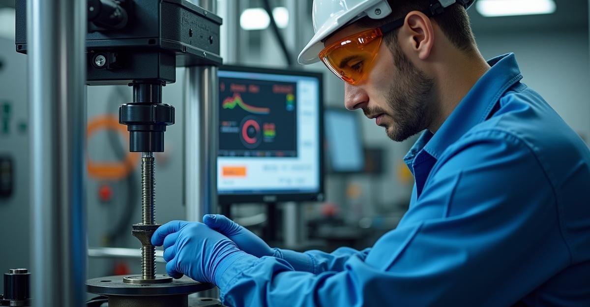 Laboratory technician testing fasteners in accredited testing facility