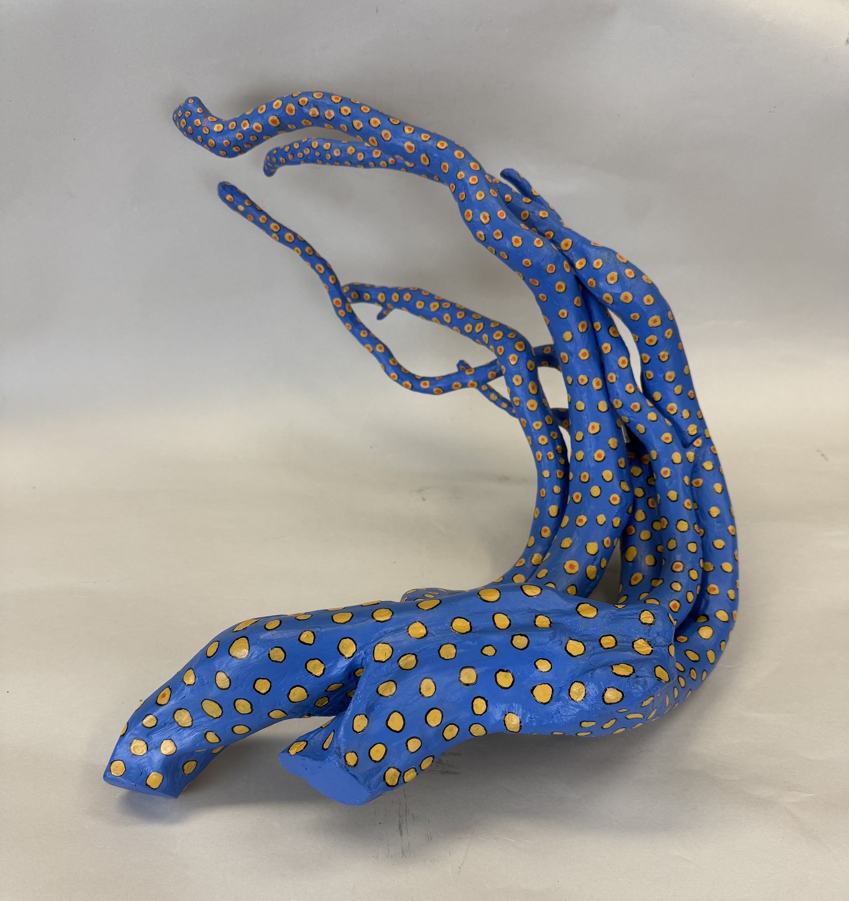 Hexapus, Mendocino driftwood painted deep blue with gold spots