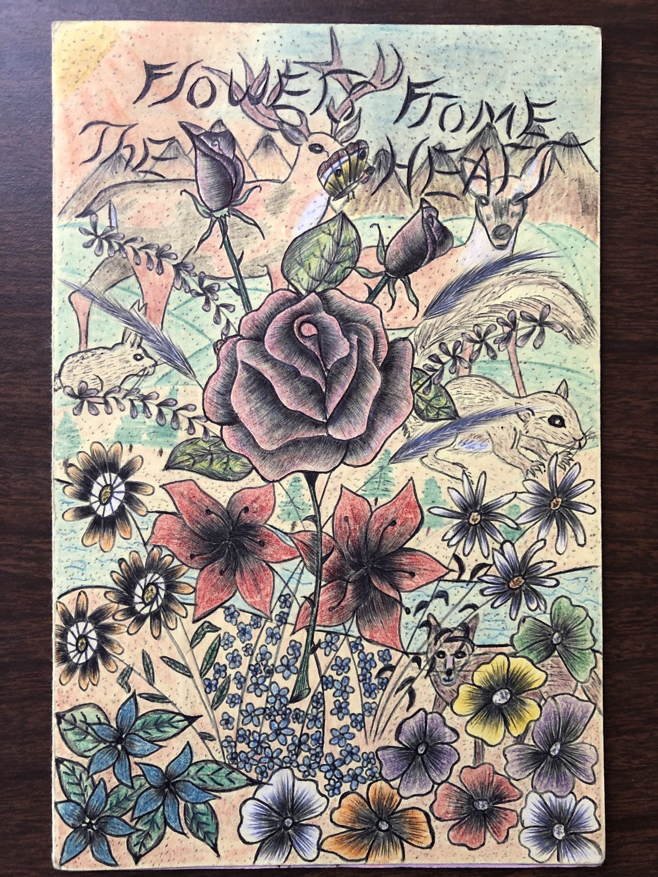 "Flowers From The Heart," a drawing by a workshop member, photographed at the Annual Exhibition of Artists in Michigan Prisons in Ann Arbor.