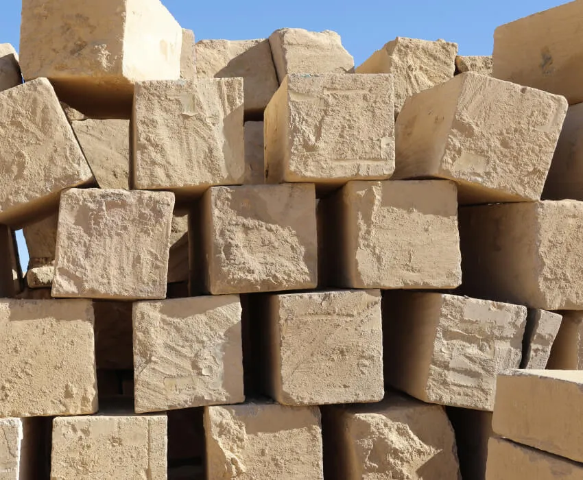 A grade sandstone boulder block ready for retaining wall delivery straight from the quarry.