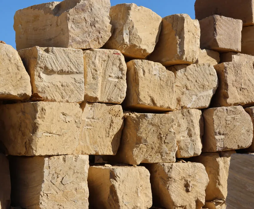 B grade sandstone boulder block ready for retaining wall delivery straight from the quarry.