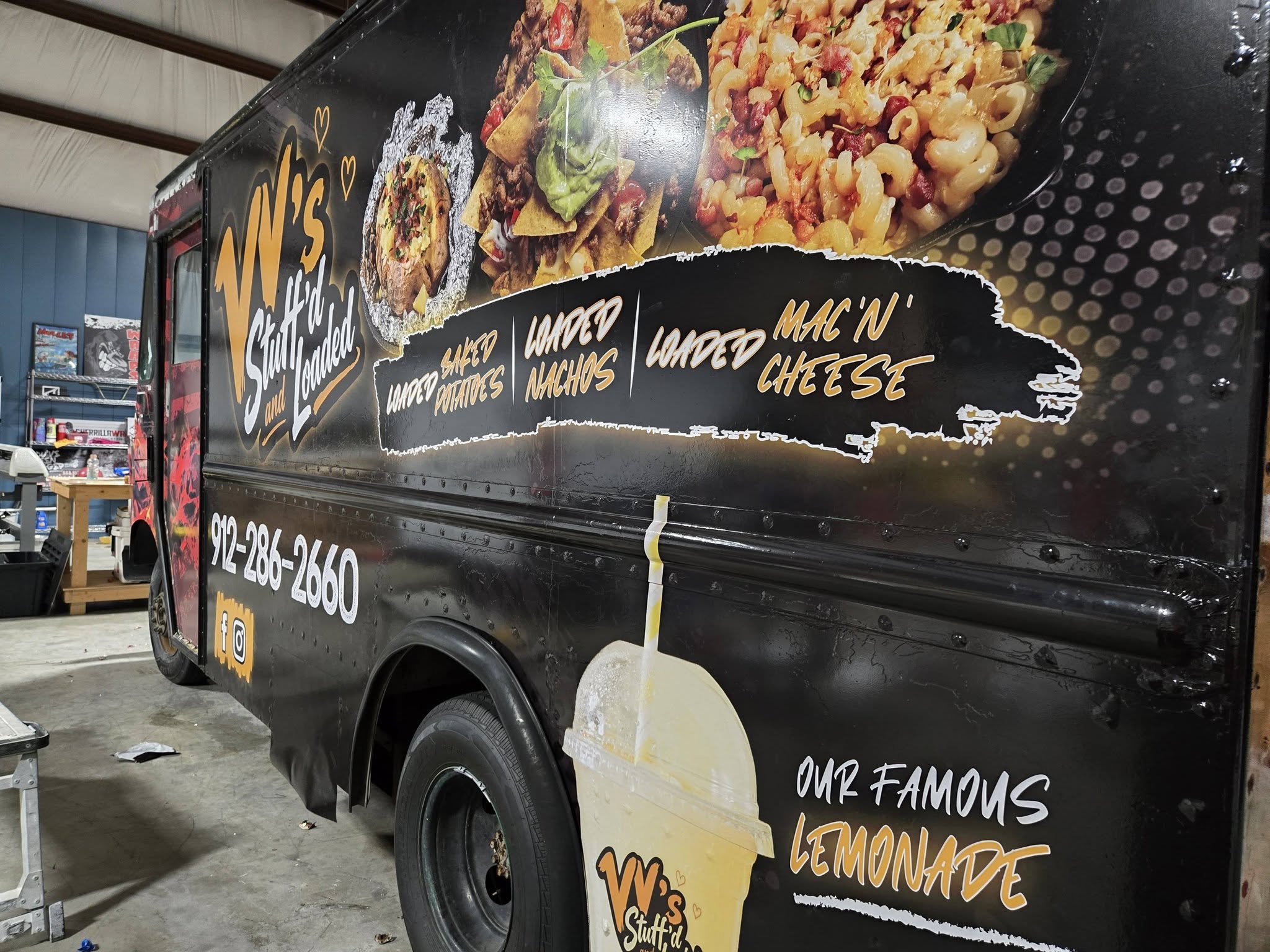 Food truck wrap with menu graphics and food photography by PCB Wraps