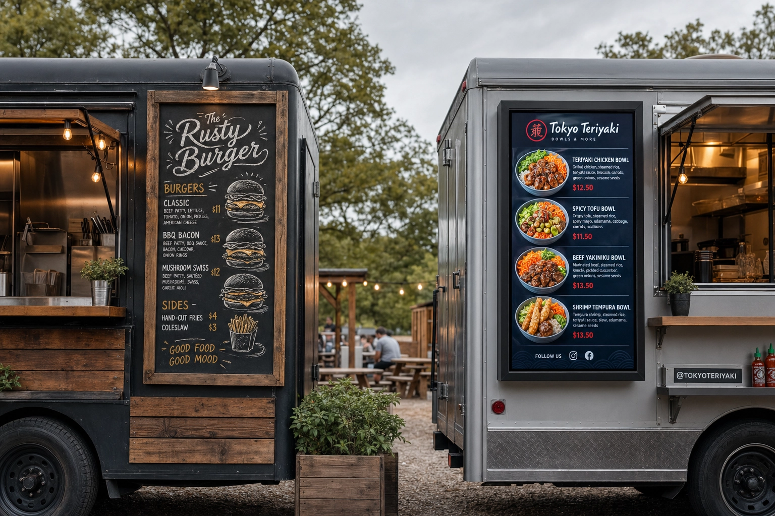 Digital and printed food truck menu board comparison