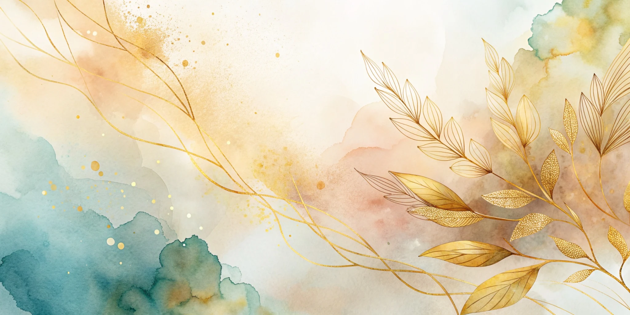 Abstract watercolor and gold leaf background