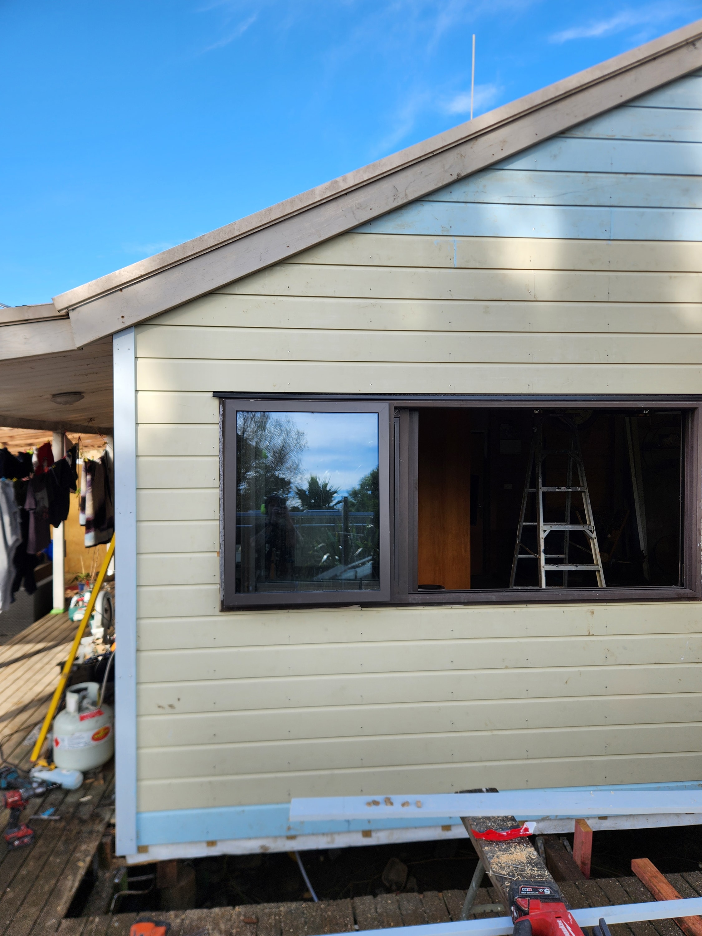 Weatherboard alteration with a new window opening framed up