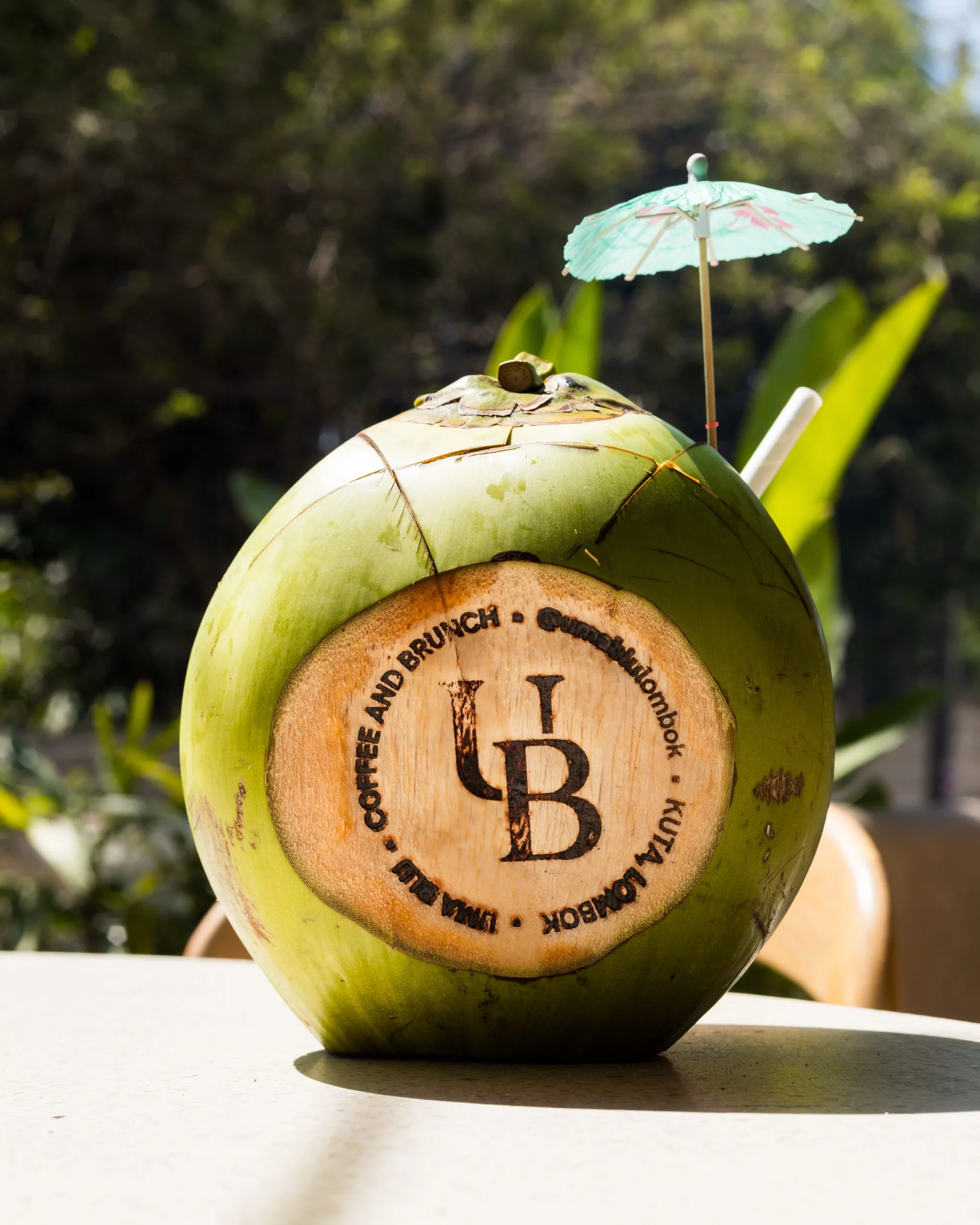 Fresh coconut served at Uma Blu
