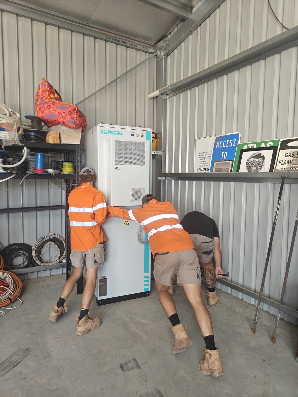 Ampaura VAST being commissioned inside a shed at Mildura, Victoria
