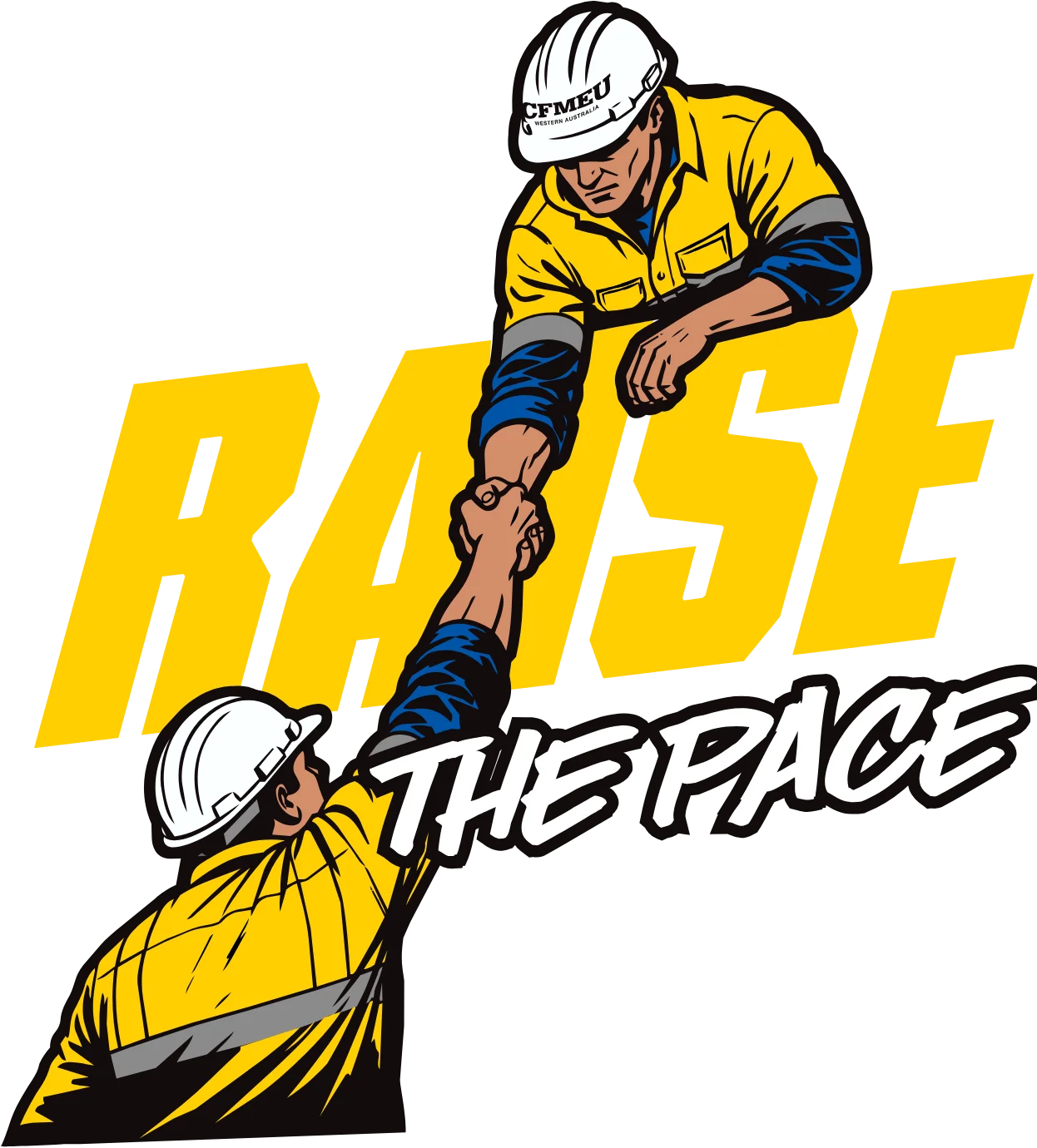EBA’27 Raise the Pace: two construction workers clasping hands