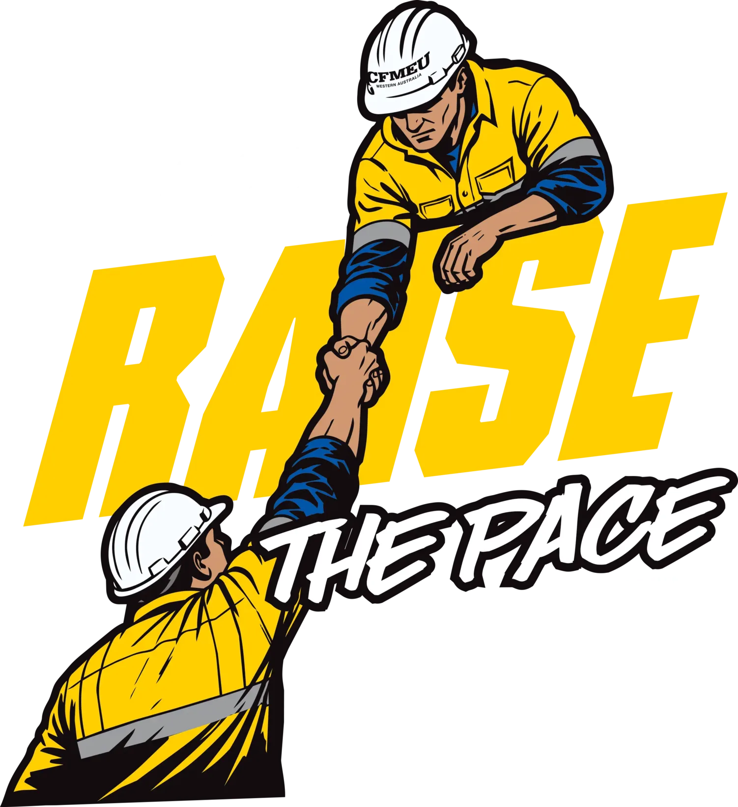 EBA’27 Raise the Pace: two construction workers clasping hands