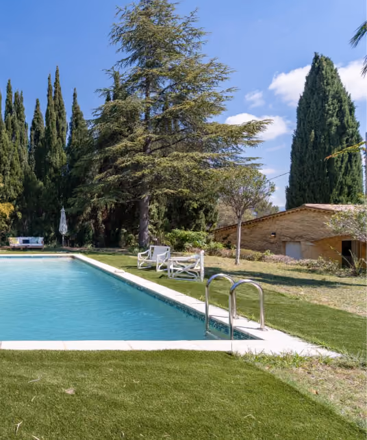 Piscine bordée de cyprès dans une propriété provençale