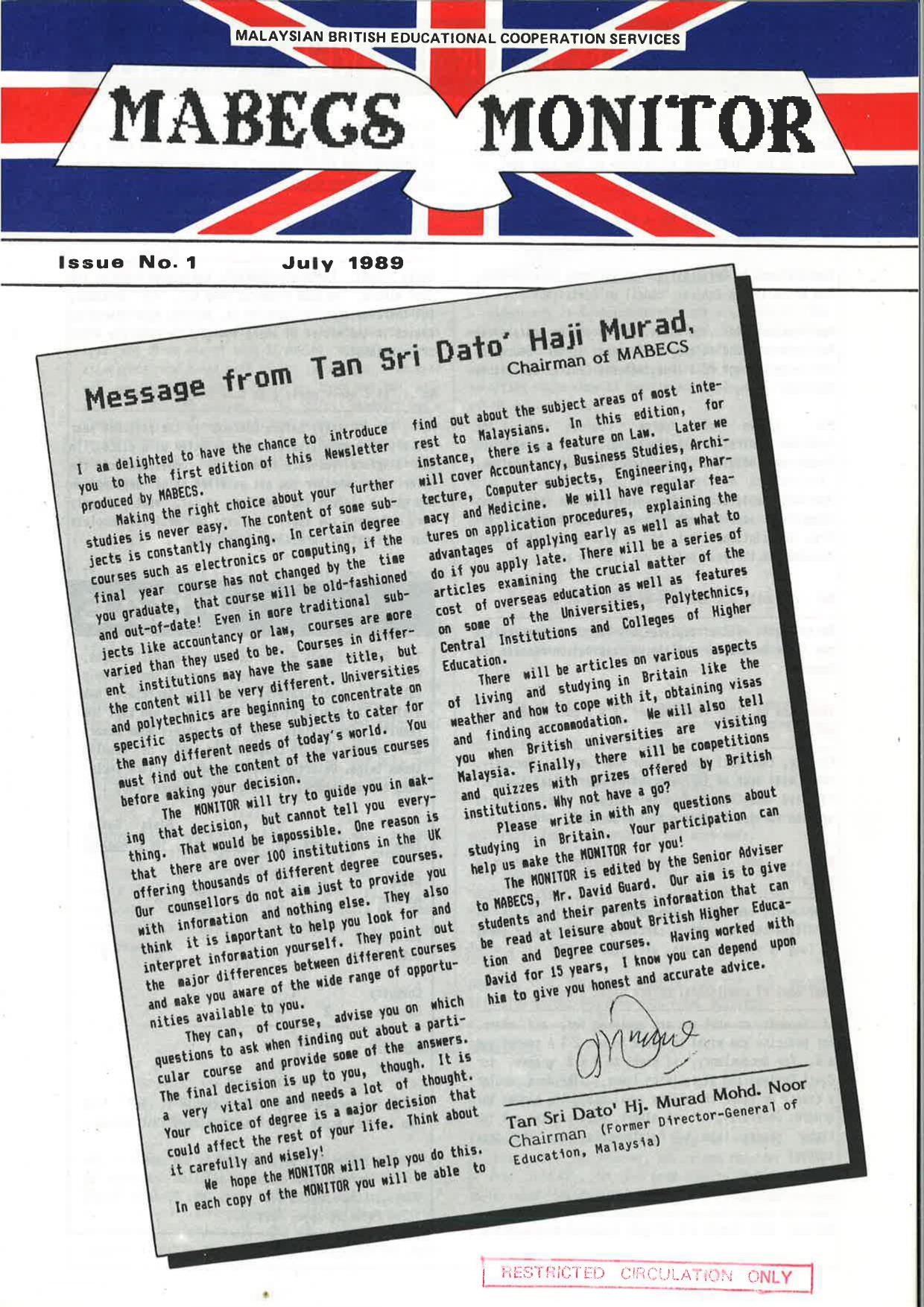 Cover of The MABECS Monitor, Issue 1