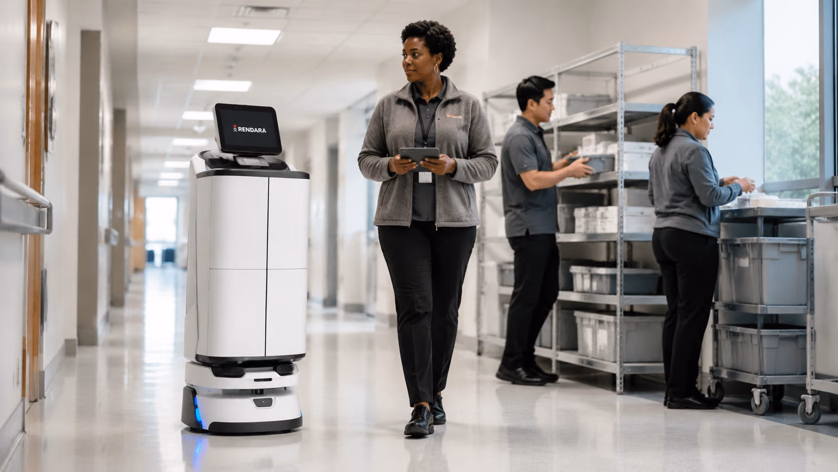 MotoServe Autodoor moving through a secure supply corridor