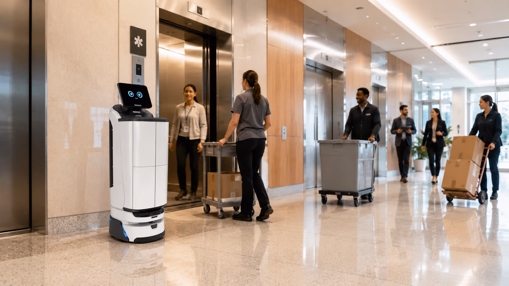 MotoServe Autodoor delivering at an elevator lobby