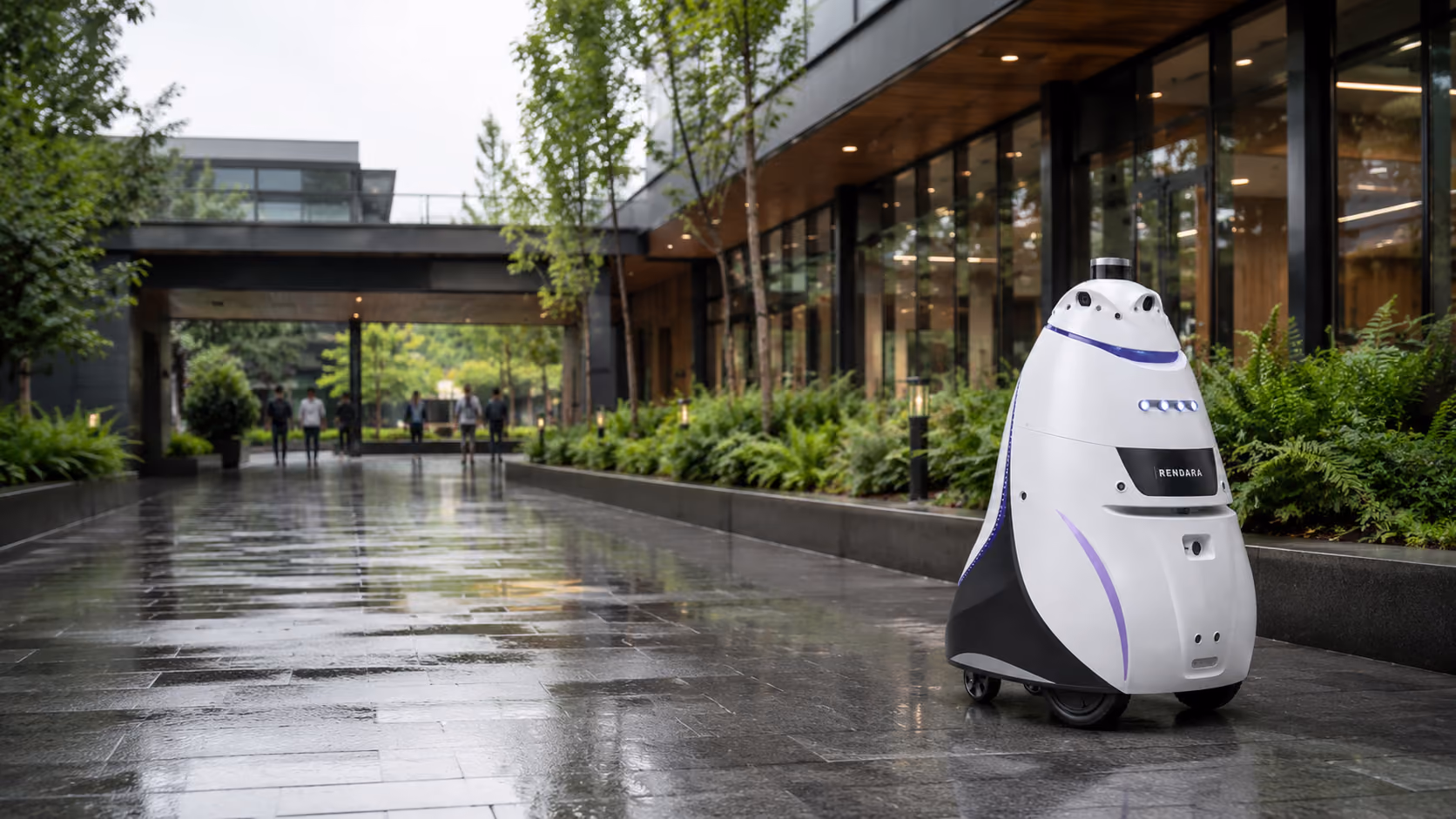 MotoPatrol on a wet campus walkway after rain