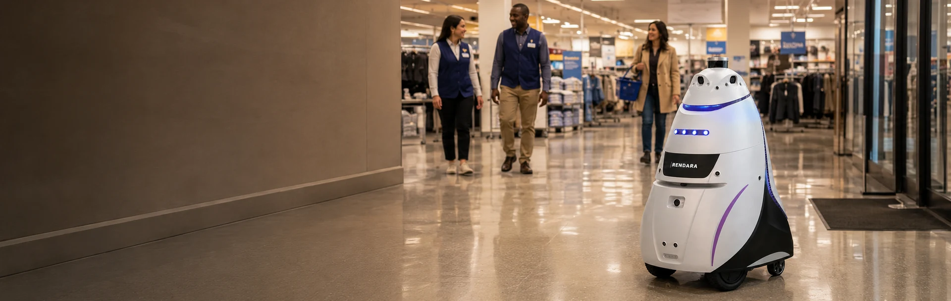 MotoPatrol on patrol through a retail store as staff walk by