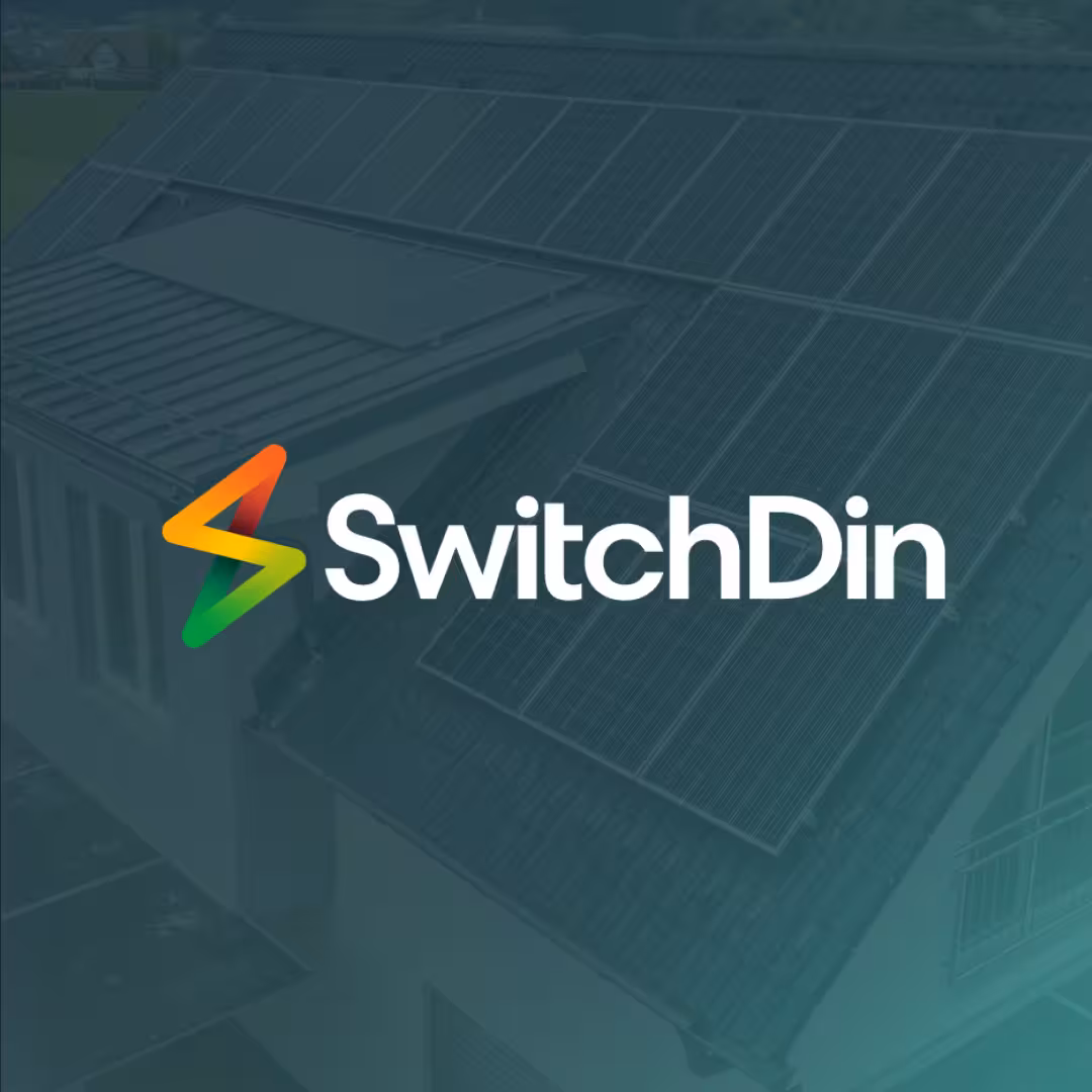 logo of SwitchDin with solar panels in the background