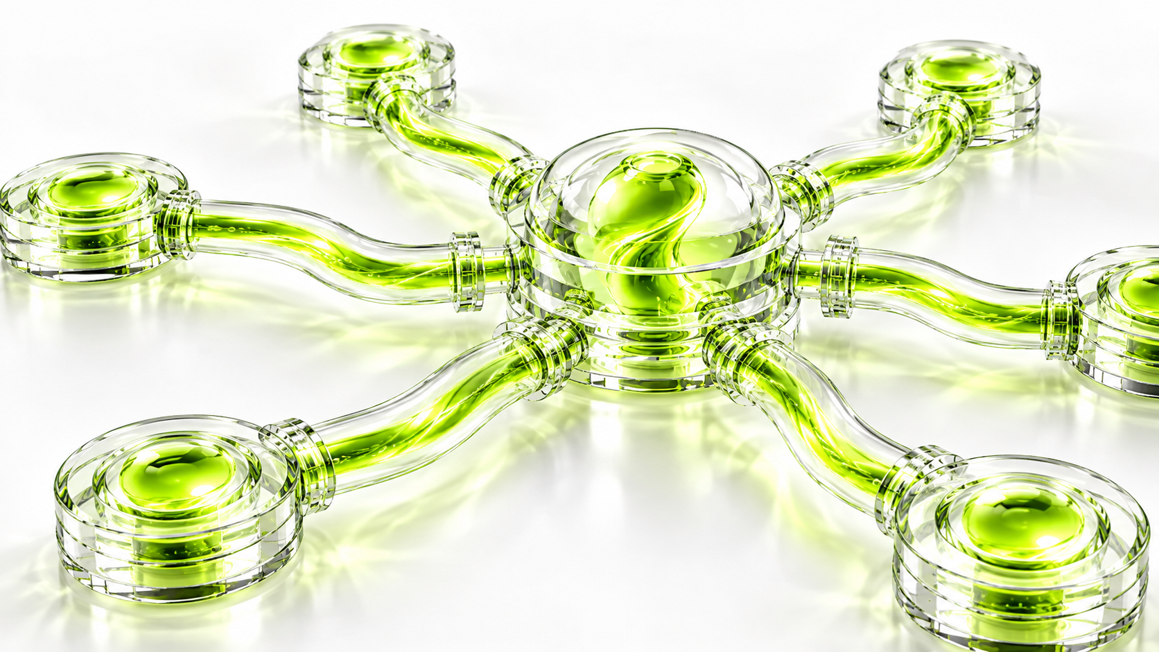 Abstract liquid-glass network representing data governance across a complex programme portfolio.