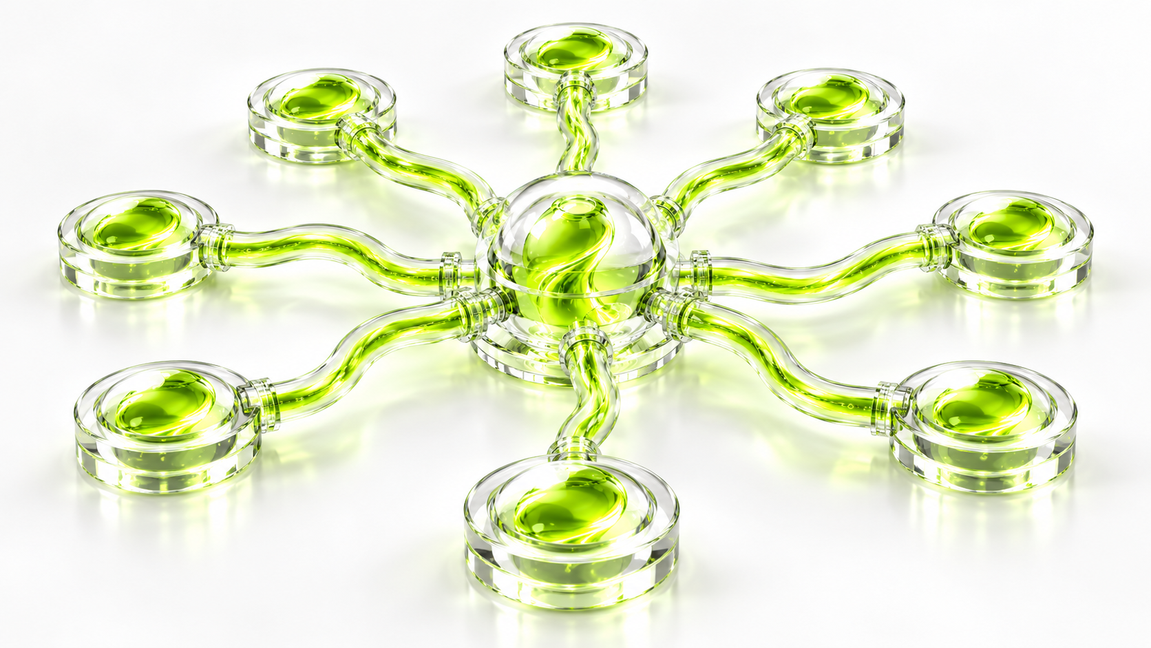 Abstract liquid-glass network representing knowledge transfer across critical public-sector systems.