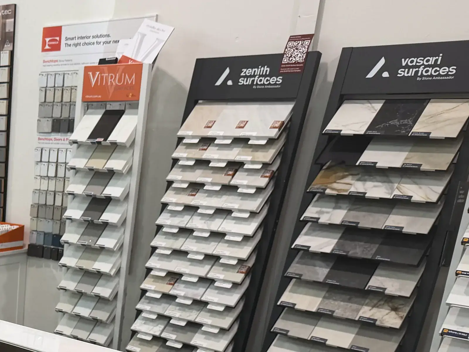 Roberts Designs at The Renovation Centre showroom in Osborne Park, on the tile and flooring display