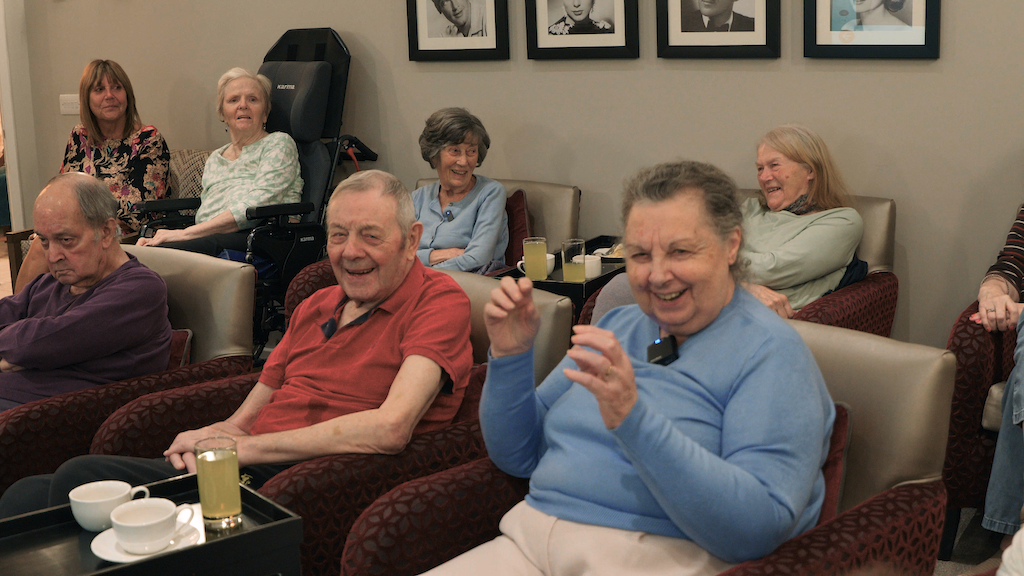Residents participating in a Cognitive Stimulation Therapy session