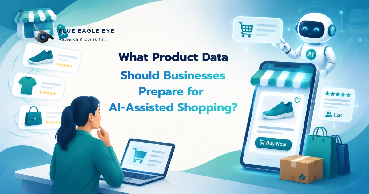Product data being prepared for AI-assisted shopping, including product details, ratings, availability, and purchase information.