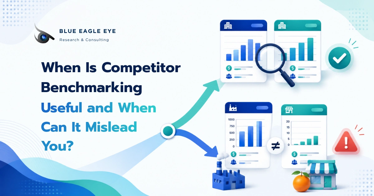 Competitor benchmarking comparing business performance while highlighting the risk of misleading conclusions when companies differ in context or scale.