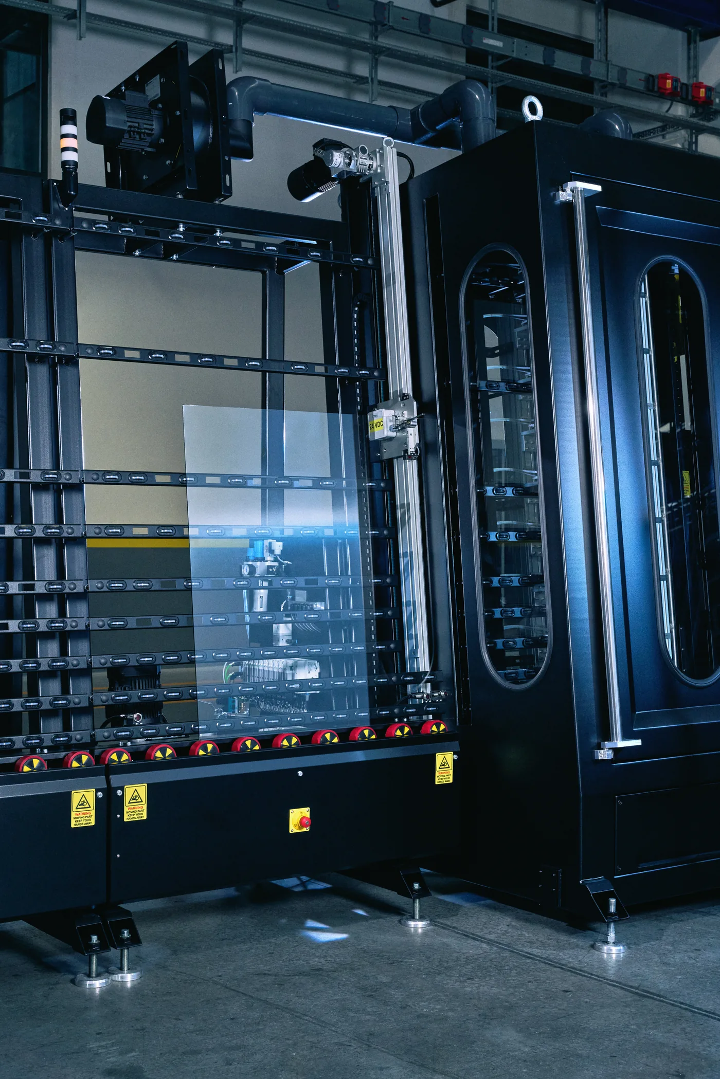 Glass panel moving through the SurfaLine coating station