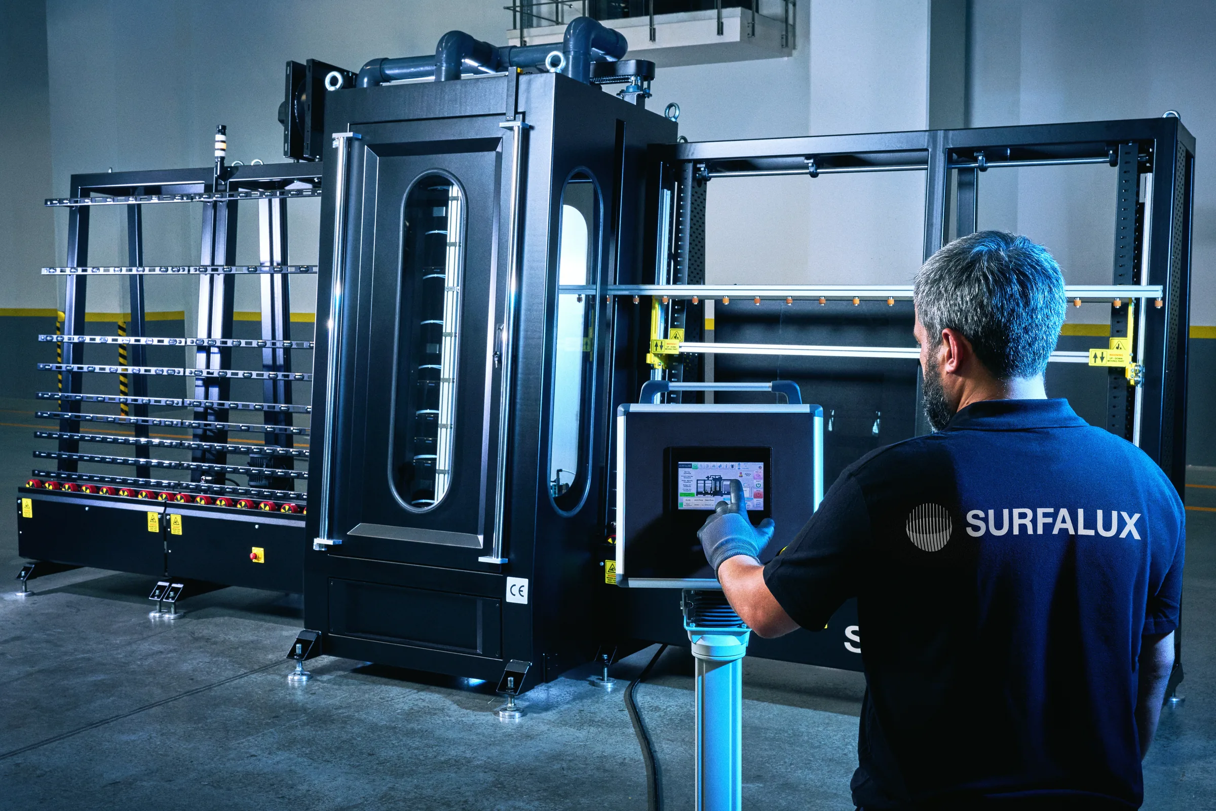 Operator using the SurfaLine touch-screen control panel