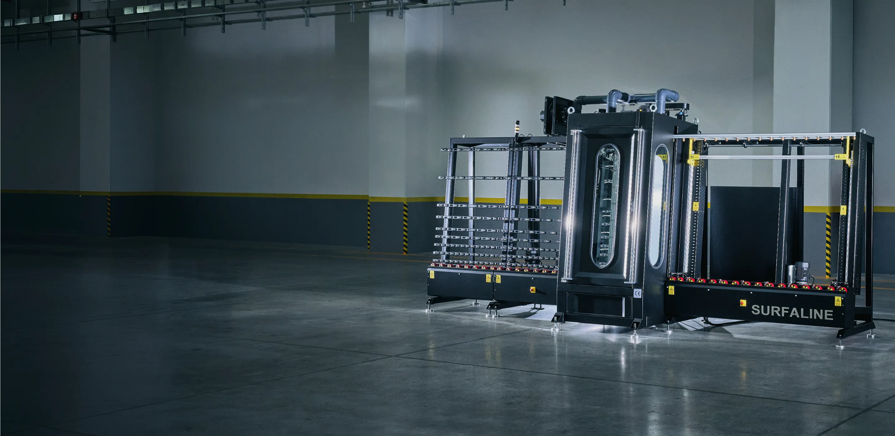 SurfaLine automated glass coating machine in a production hall