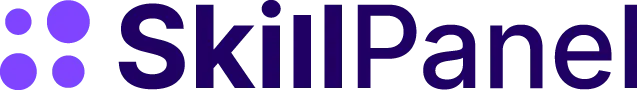 Logo SkillPanel z czterema fioletowymi kwadratami po lewej stronie i tekstem SkillPanel po prawej.