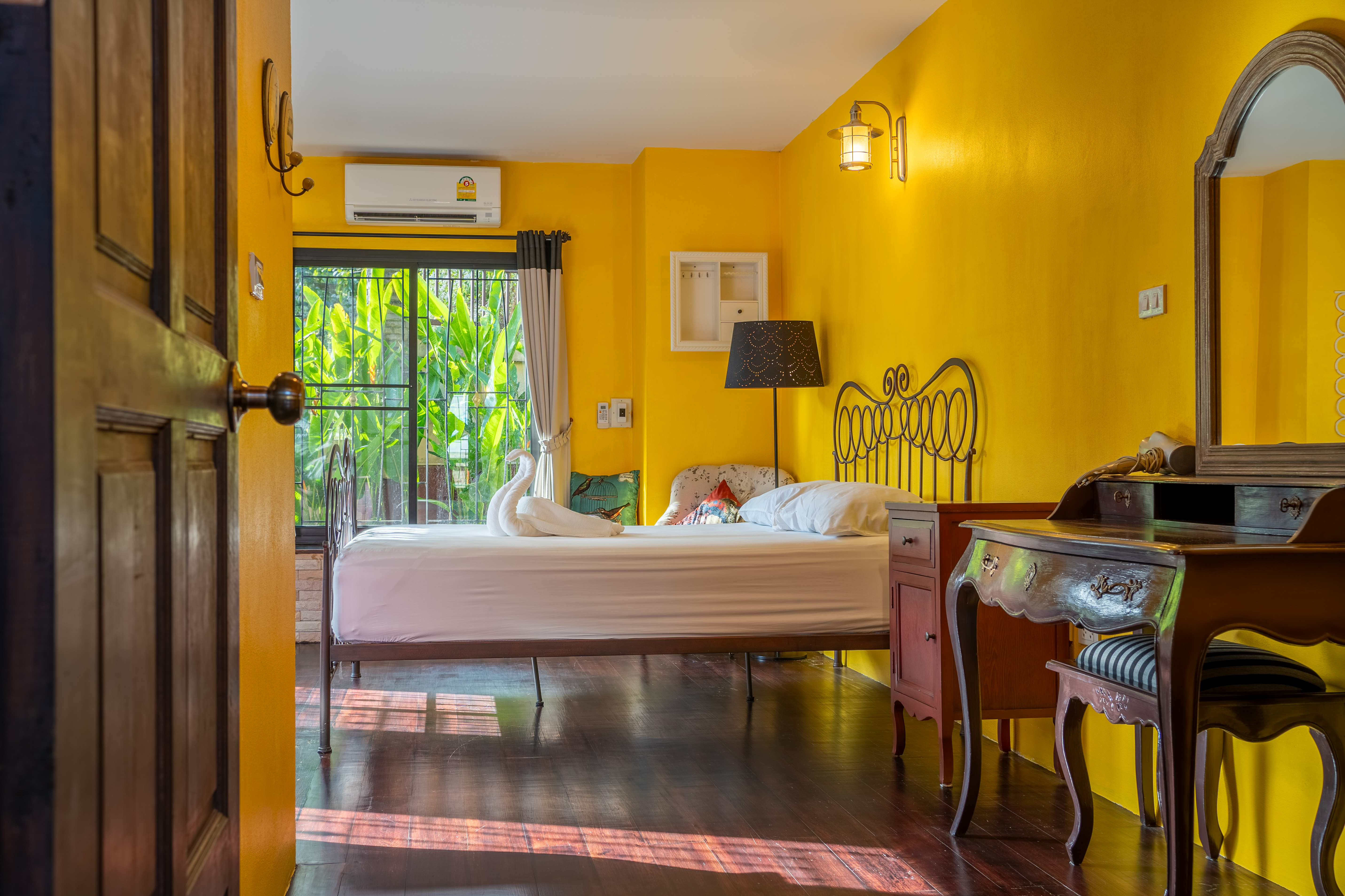 A man sitting in the room in old romantic cottage