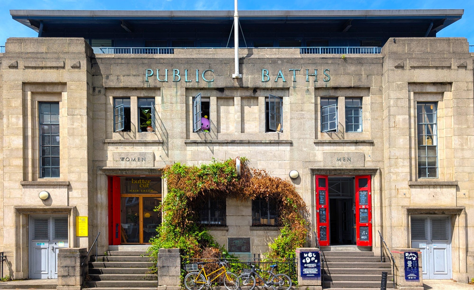 The front of the Eastway Baths building at 80 Eastway, so you know it when you see it