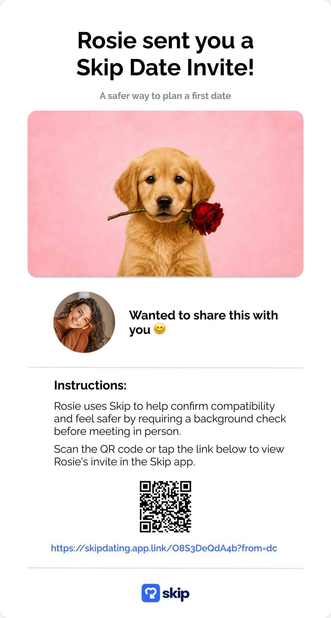 Example Skip Date Invite card from Rosie