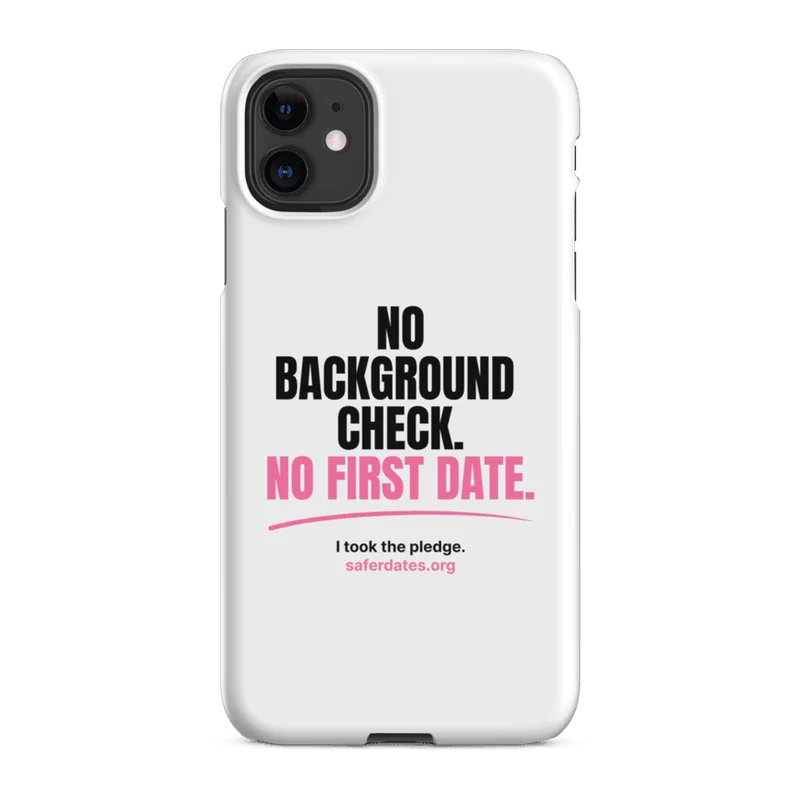 White iPhone case printed with No background check. No first date.