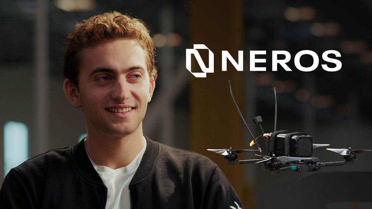 Neros founder Soren thumbnail with Neros logo and Archer drone. 