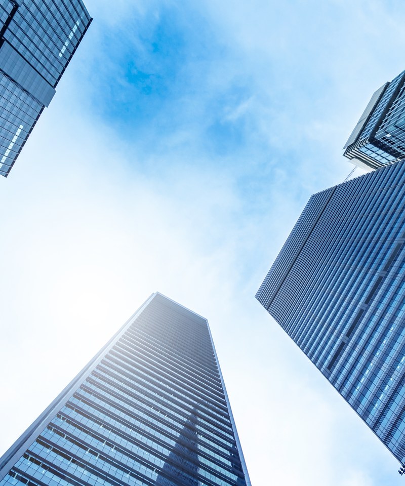 Office towers seen from street level