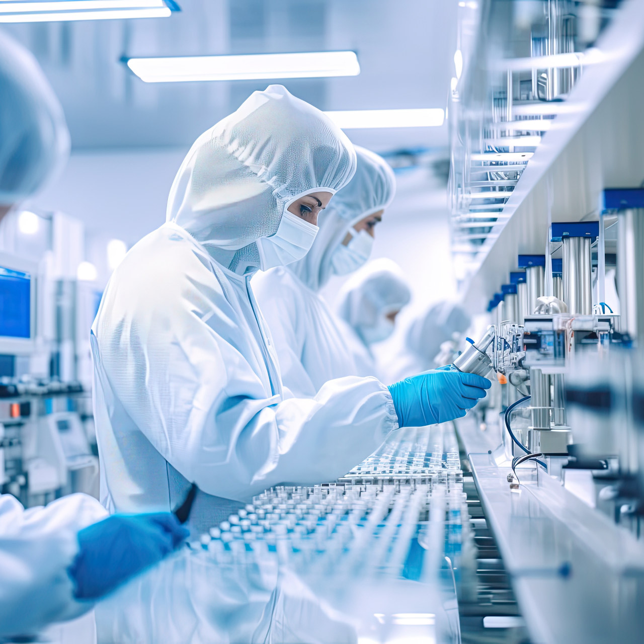 Technicians working on a regulated production line