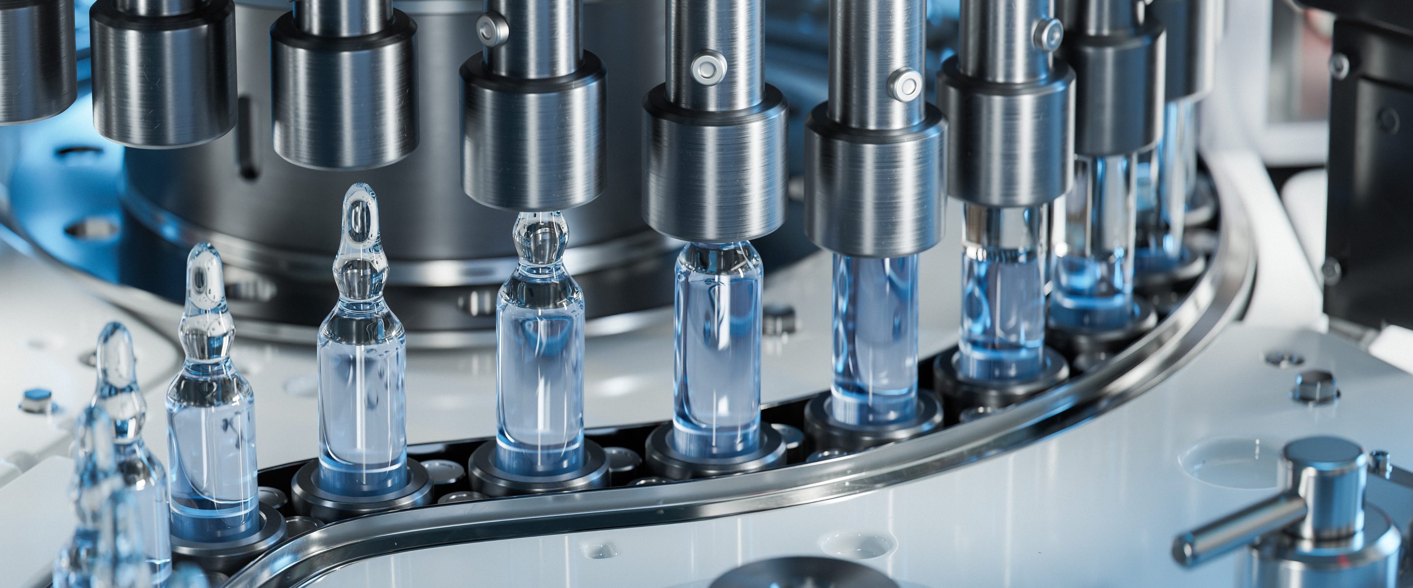 Automated filling line producing pharmaceutical vials