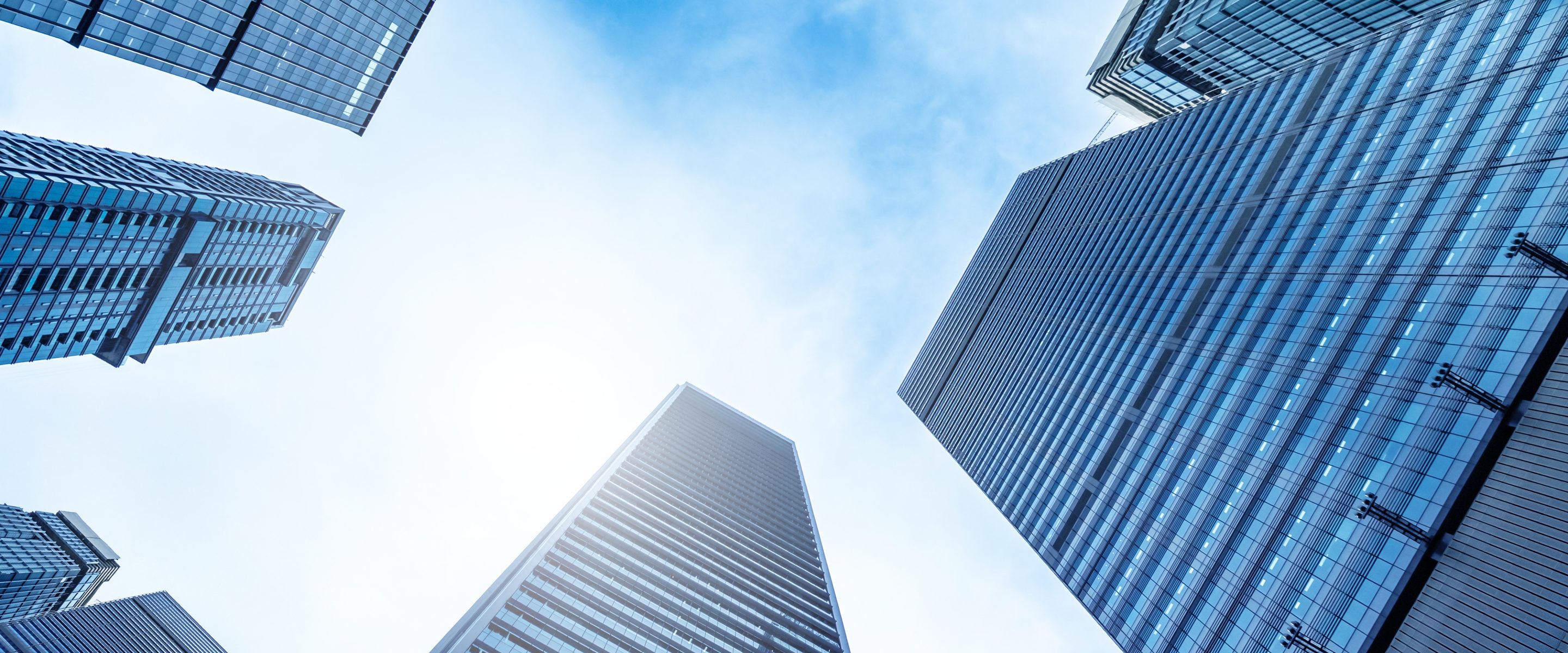 Office towers seen from street level