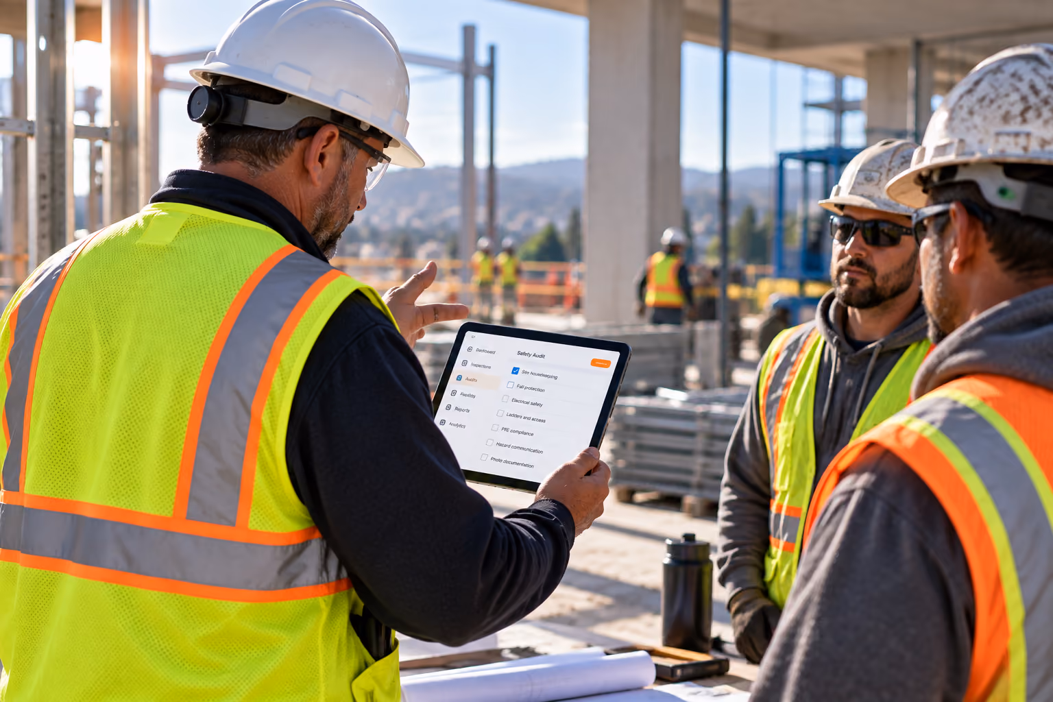 On-site safety consultant with jobsite crew