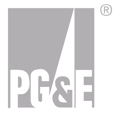 PG&E logo with stylized letters and a tall triangular shape integrated between letters.