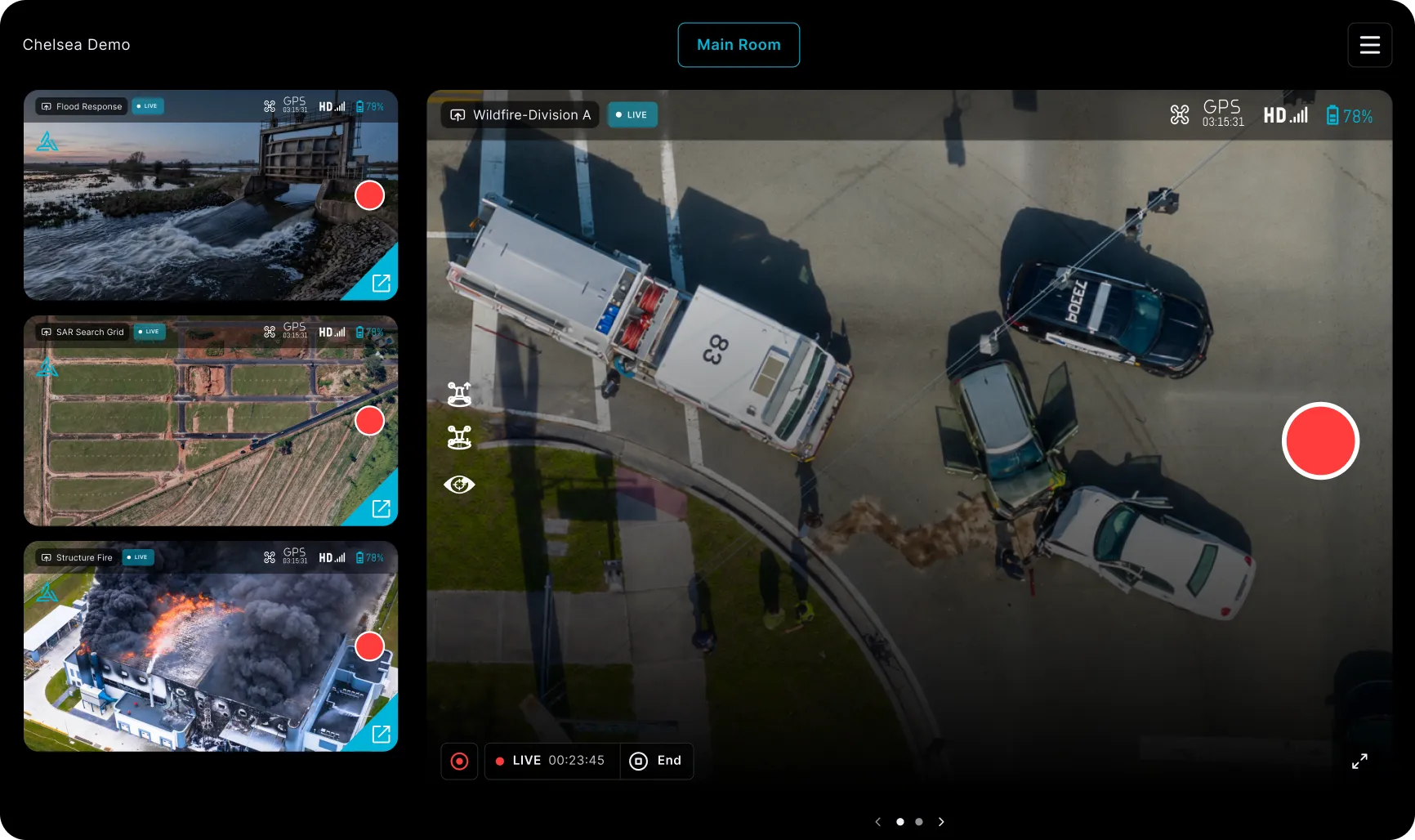 AirData live streaming multiview with drone feeds