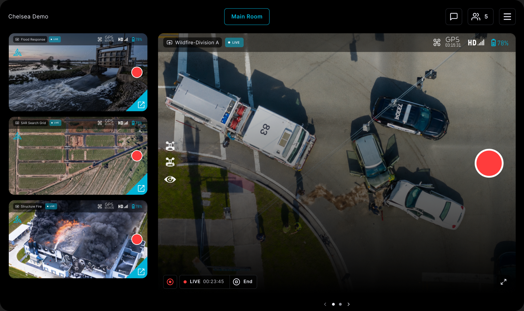 AirData live streaming multiview with drone feeds