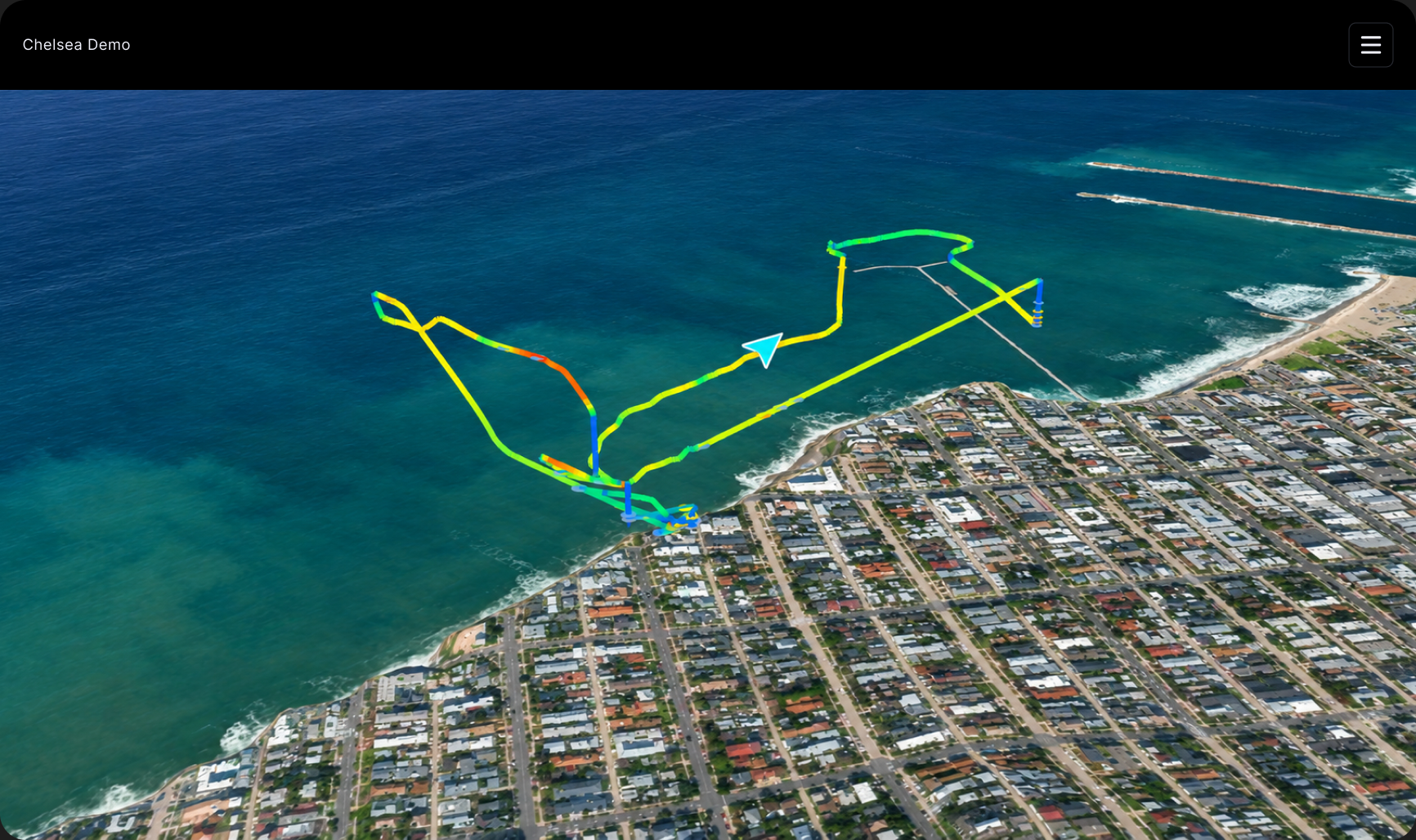 AirData 3D flight replay over the coast