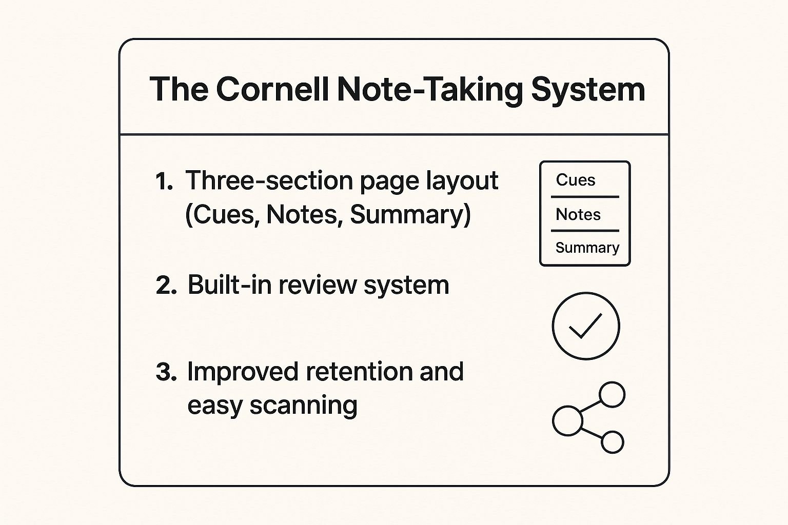 Infographic showing key data about Cornell Note-Taking System
