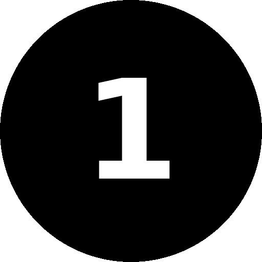 White number 1 centered on a black circular background.