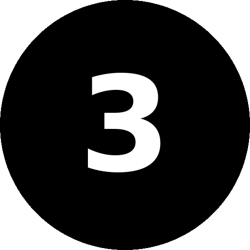 White number 3 centered inside a black circle.