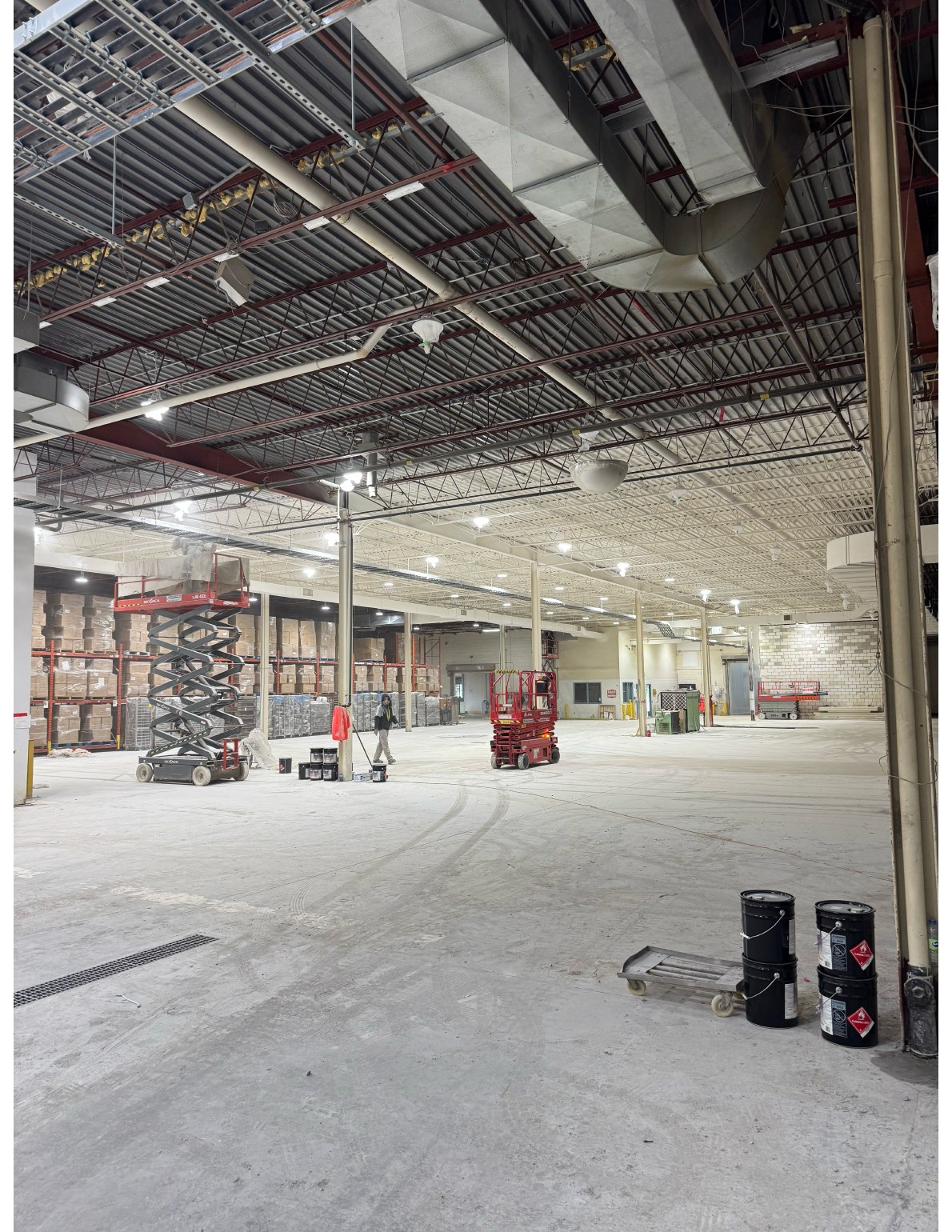 Interior construction in progress at an industrial facility