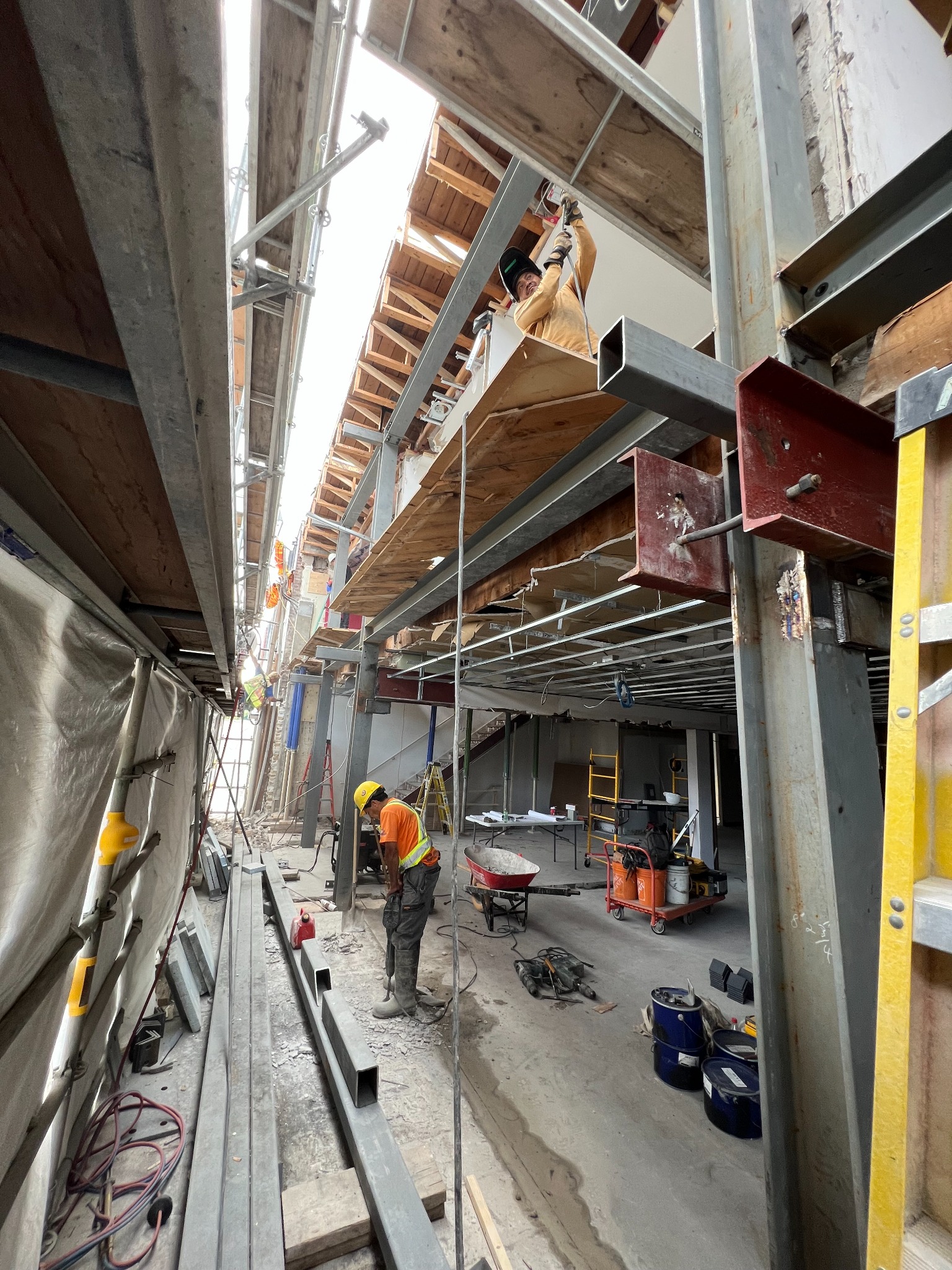 Structural steel installation during the Scotiabank The Kingsway renovation